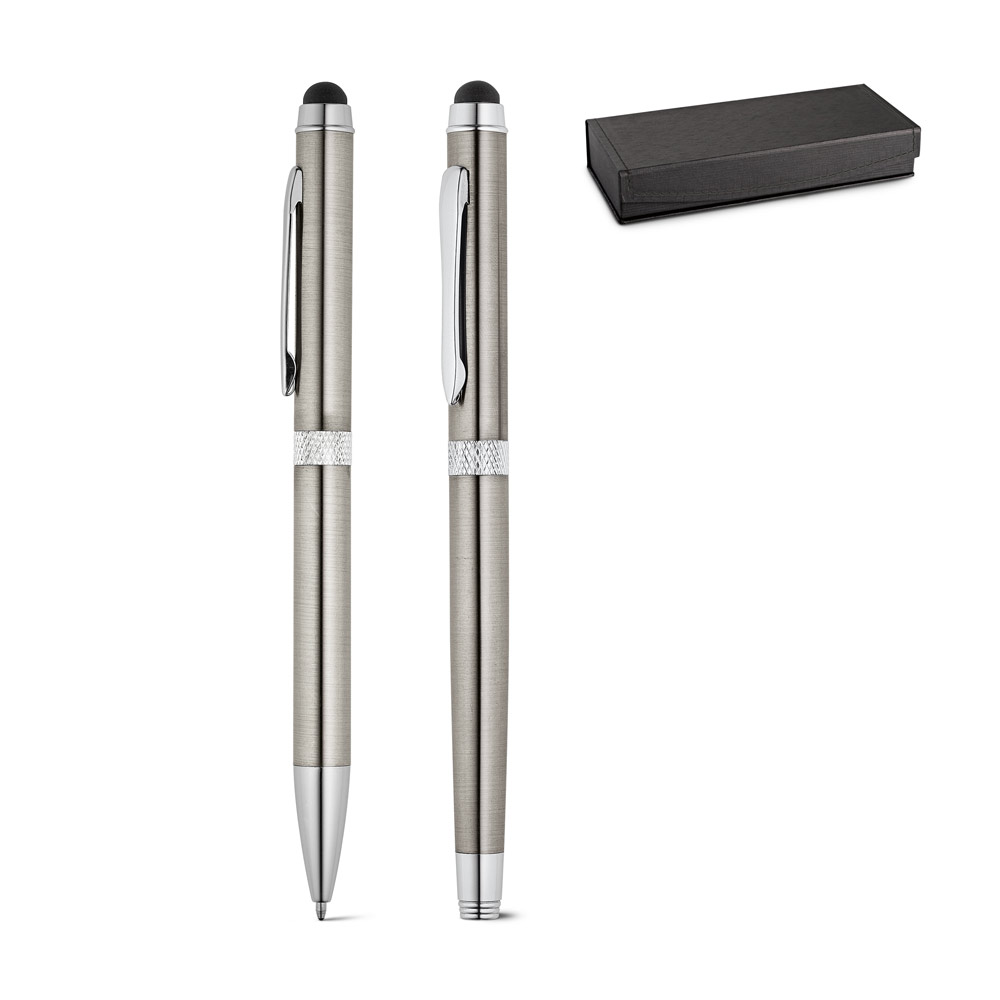 CANNES. Roller pen and ball pen set in metal